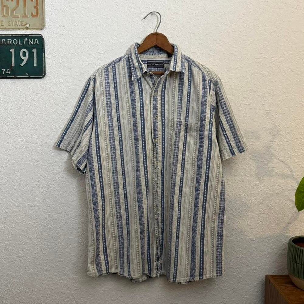 Vintage 90s David Taylor Stripe Button Up Men's XL Shirt Summer